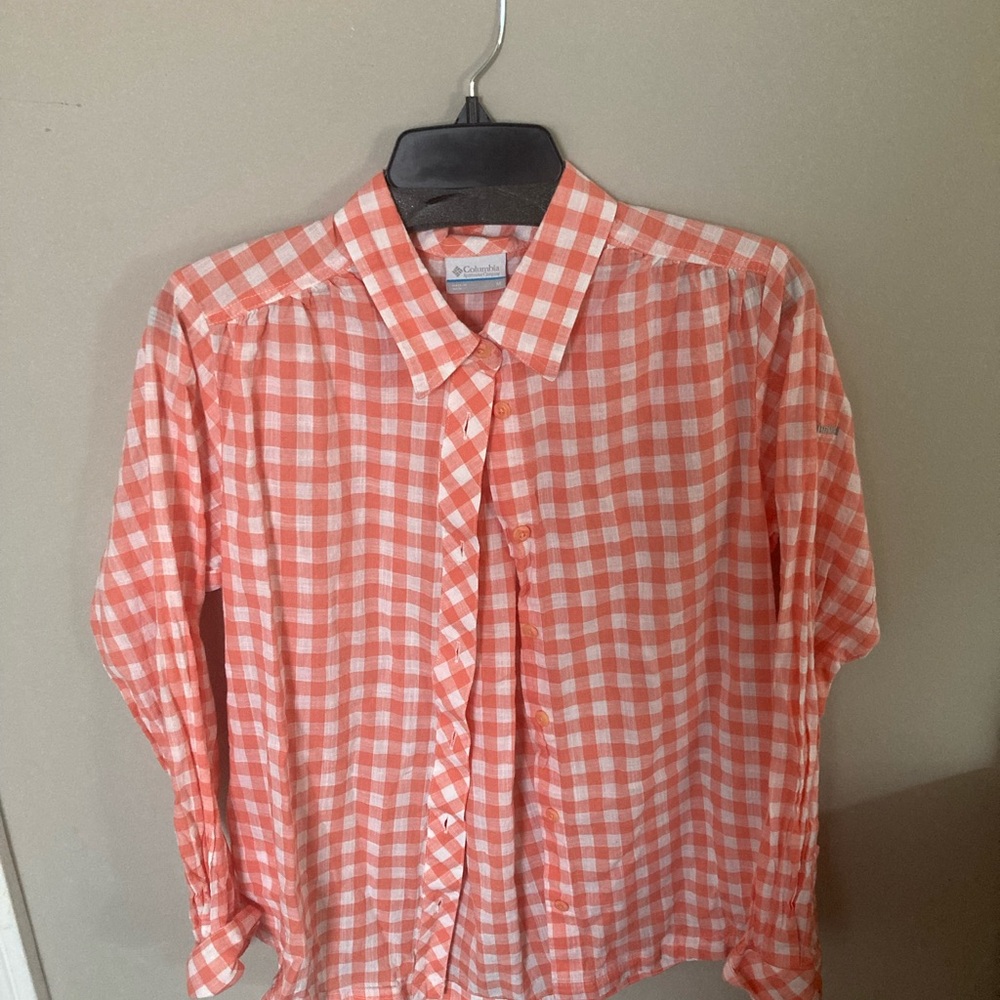 Columbia Coral and White Gingham Shirt - Men's Medium